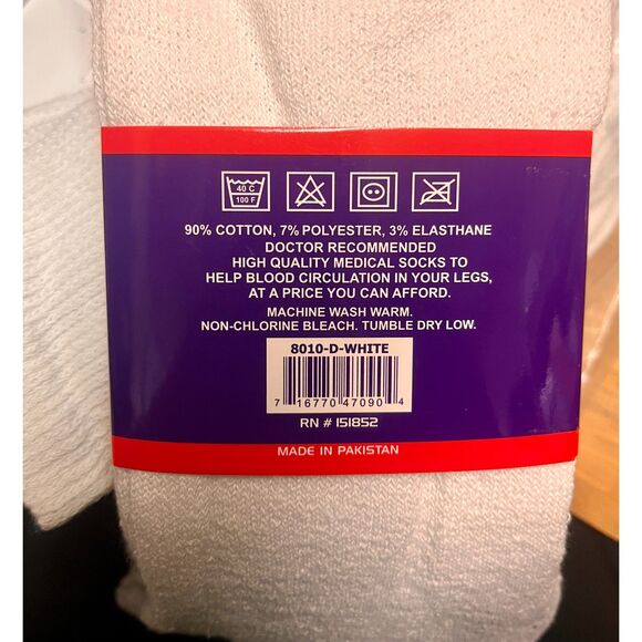 3 pairs White Cotton Diabetes & Circulatory Socks Size 13-15 Non Bind Top Crew - Picture 4 of 4
